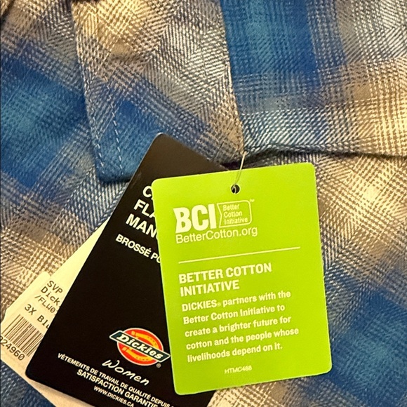 Dickies Womens 3X 100% cotton Blue Gray White Plaid brushed flannel New - Picture 4 of 10